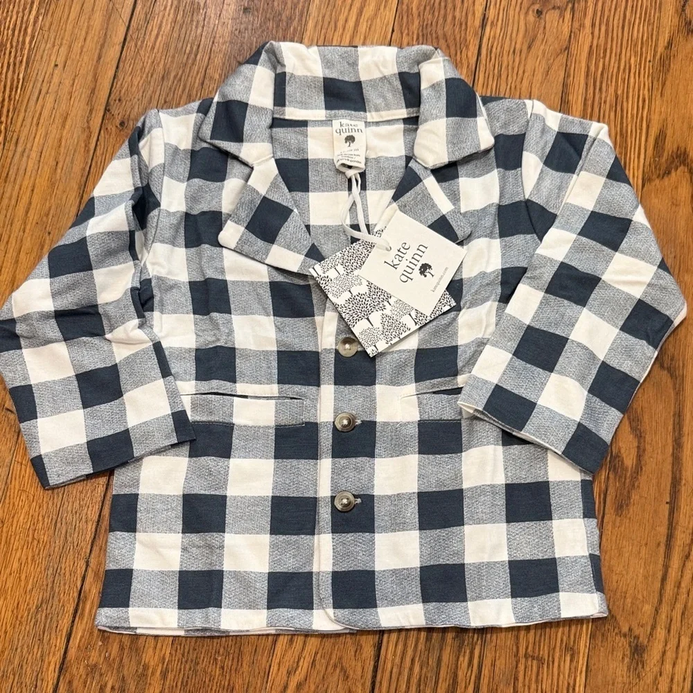 NWT Kate Quinn blue check toddler blazer jacket bamboo kids fall Thanksgiving